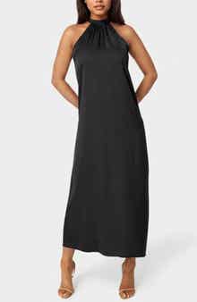 bebe Crushed Satin Mock Neck Maxi Dress