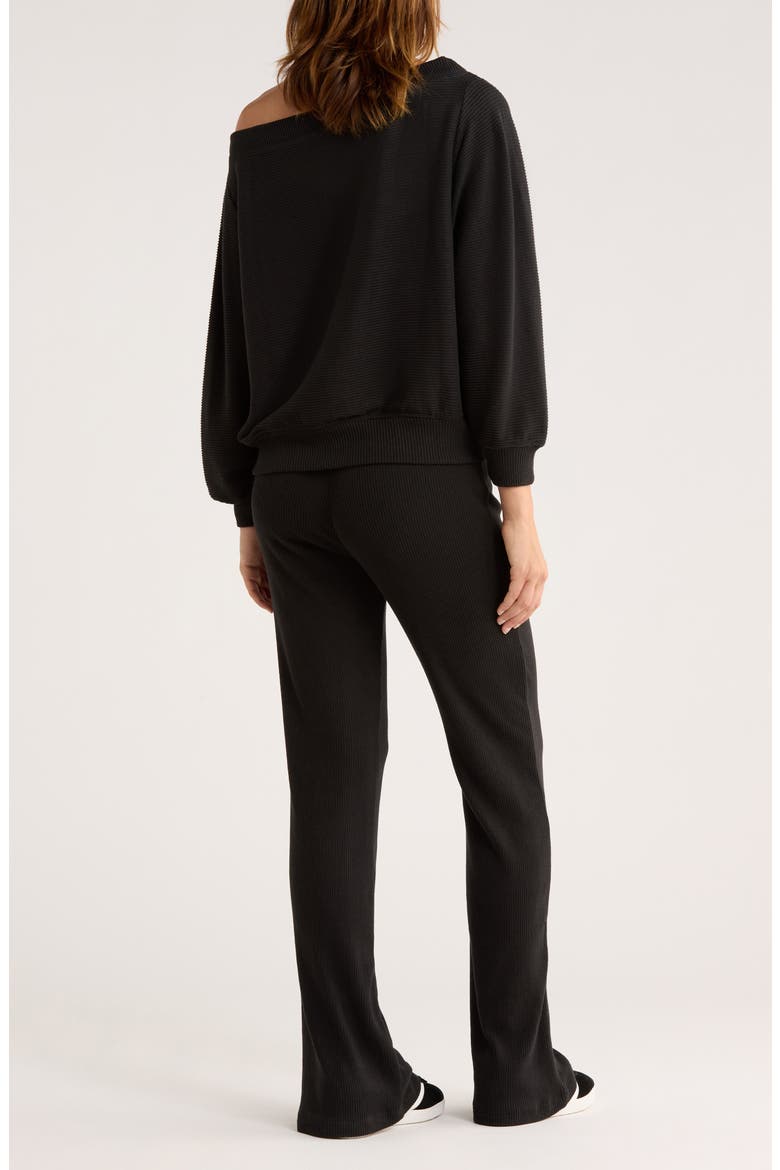 Hacci One-Shoulder Top & Flared Pants Set, Alternate, color, BLACK