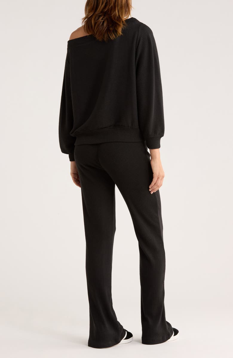 Abound Hacci One-Shoulder Top & Flared Pants Set, Alternate, color, Black