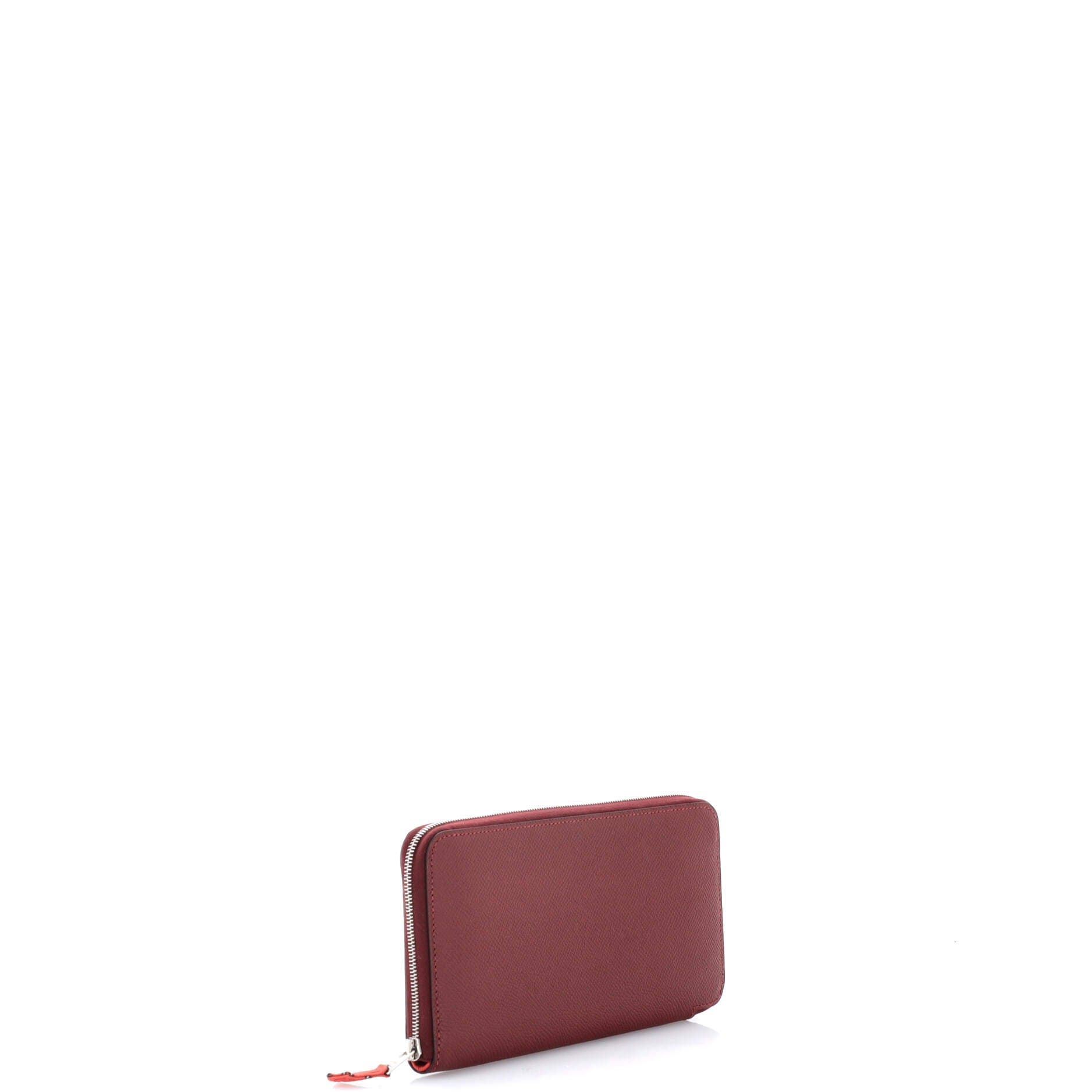 Pre-Owned Hermes Azap Zip Around Wallet Silk'in Epsom Long, Alternate, color, Rouge H