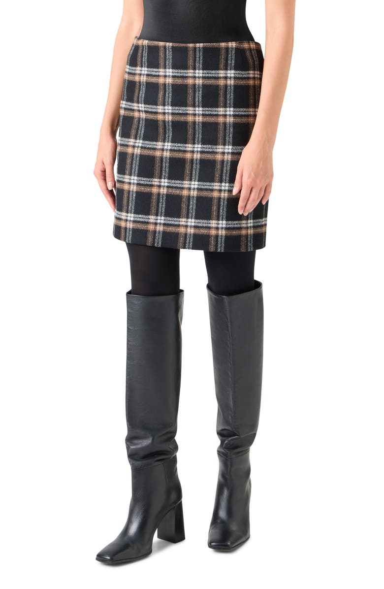 Akris punto Plaid Tweed Miniskirt, Alternate, color, Black-Camel-Cream