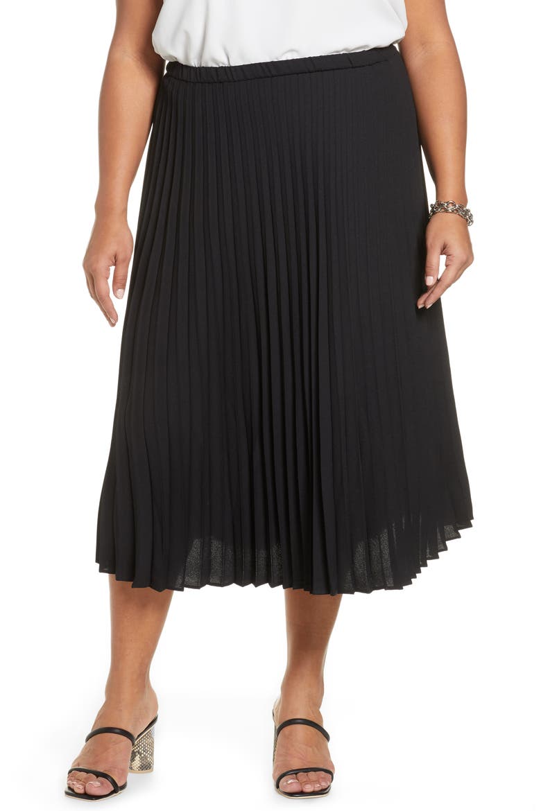 Pleated Midi Skirt, Main, color, BLACK