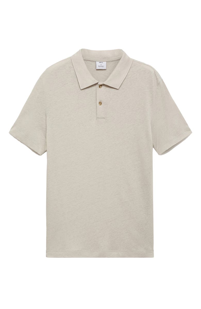 MANGO Slim Fit Linen Blend Jersey Polo, Alternate, color, Ice Grey