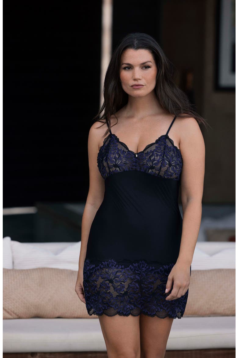 Emmaline V-Back Lace Chemise, Alternate, color, MIDNIGHT
