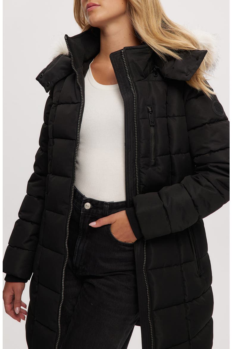 Hannah Faux Fur Trim Hooded Parka, Alternate, color, BLACK