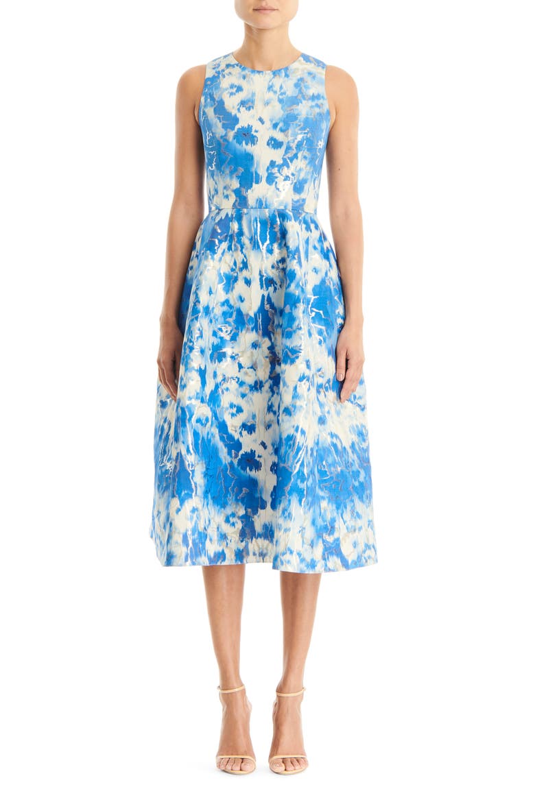 Metallic Jacquard Fit & Flare Dress, Main, color, FRIDA BLUE MULTI