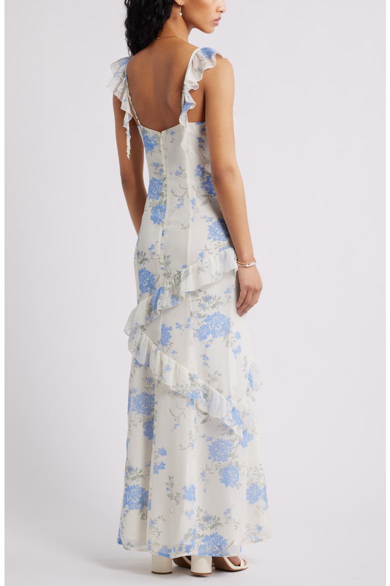 Asymmetric Ruffle Tiered Maxi Dress, Alternate, color, IVORY- BLUE BETHANY FLORAL