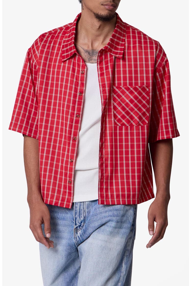 Stripe Crispy Poplin Short Sleeve Button-Up Shirt, Main, color, RED