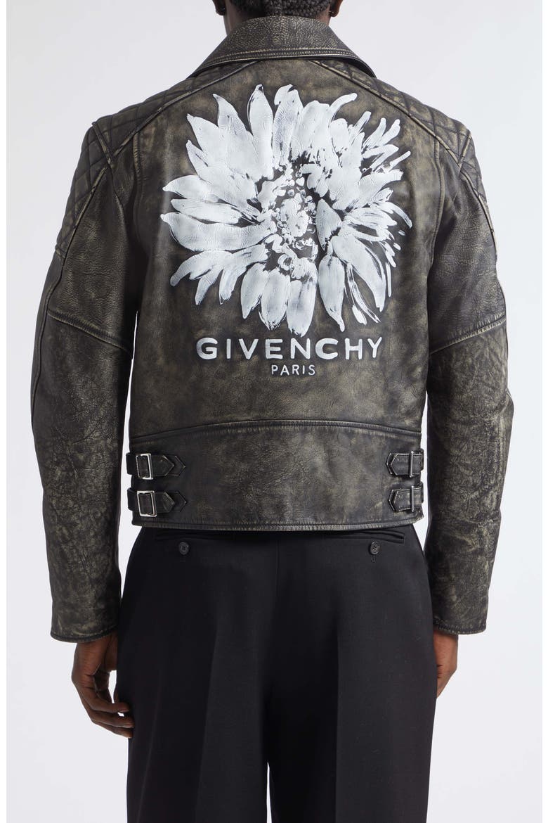 Sunflower Back Leather Biker Jacket, Alternate, color, FADED BLACK