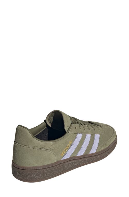 Adidas Originals Womens Adidas Handball Spezial Suede Low-top Trainers In Focus Olive/violet Tone/gum