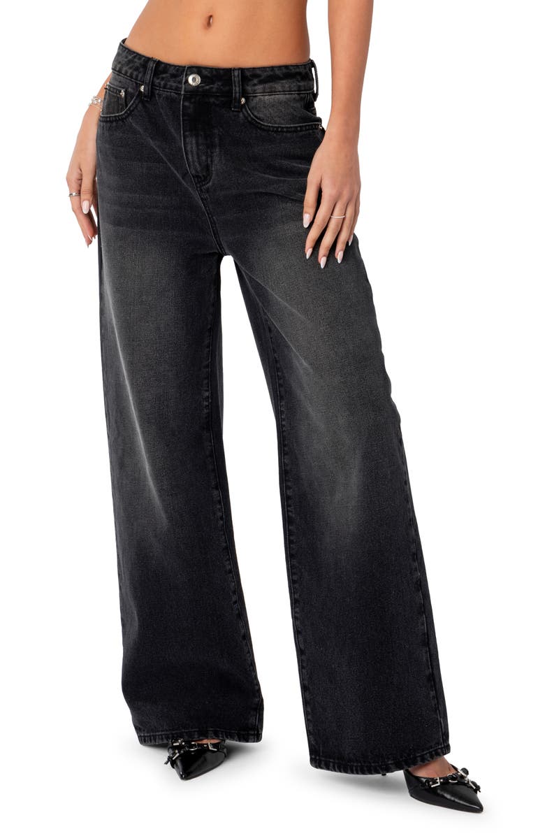 EDIKTED Braya Baggy Jeans, Main, color, Black-Washed