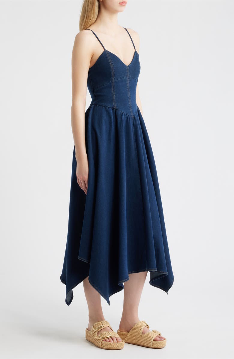 MOON RIVER Handkerchief Hem Denim Dress, Alternate, color, Indigo