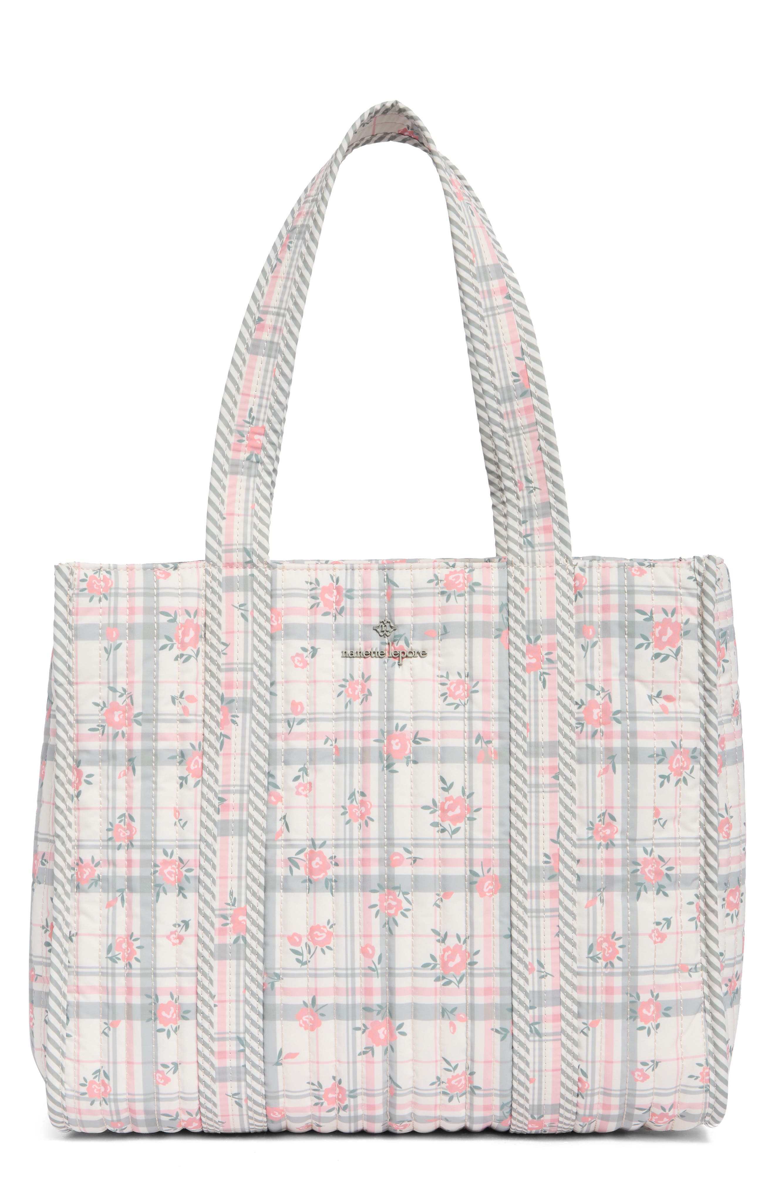 Nanette Lepore Floral Quilted Tote with Bear Charm & Crossbody Bag