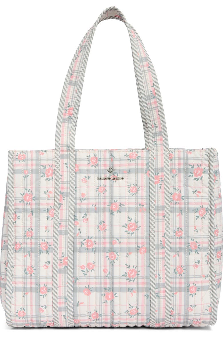 Nanette Lepore Floral Quilted Tote with Bear Charm & Crossbody Bag, Main, color, Dusky Pine Plaid Block Floral