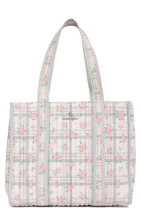 Floral Quilted Tote with Bear Charm & Crossbody Bag
