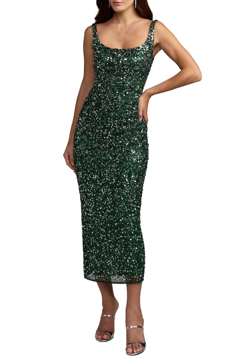 Sleeveless Scoop Neck Sequin Ankle Dress, Main, color, Emerald