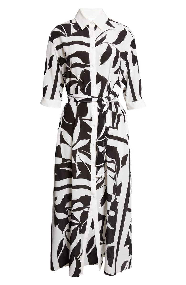Max Mara Changio Floral Silk Midi Shirtdress, Main, color, Black