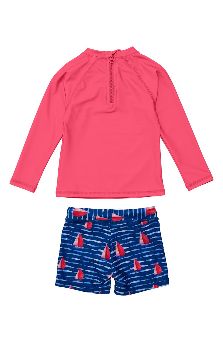 Snapper Rock Sailboat Rock Two-Piece Rashguard Swimsuit, Alternate, color, Red