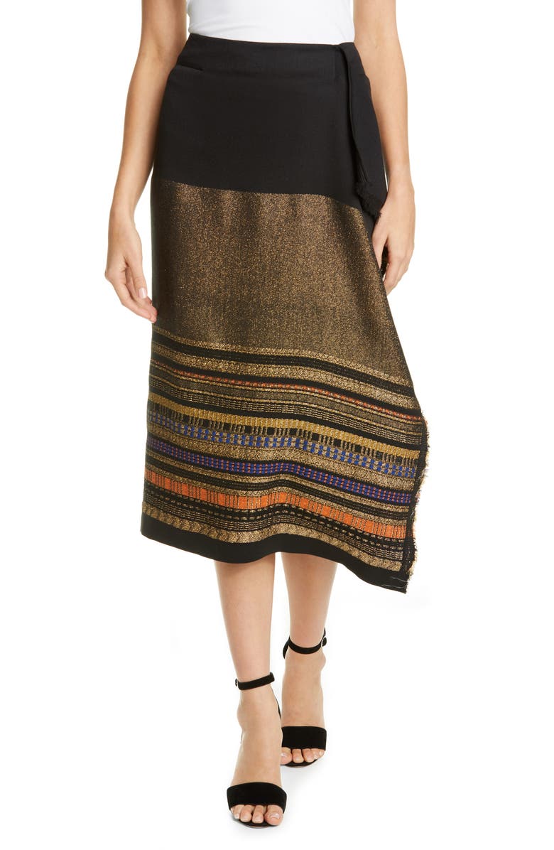 Zero + Maria Cornejo Miro Metallic Jacquard Faux Wrap Skirt, Main, color, 