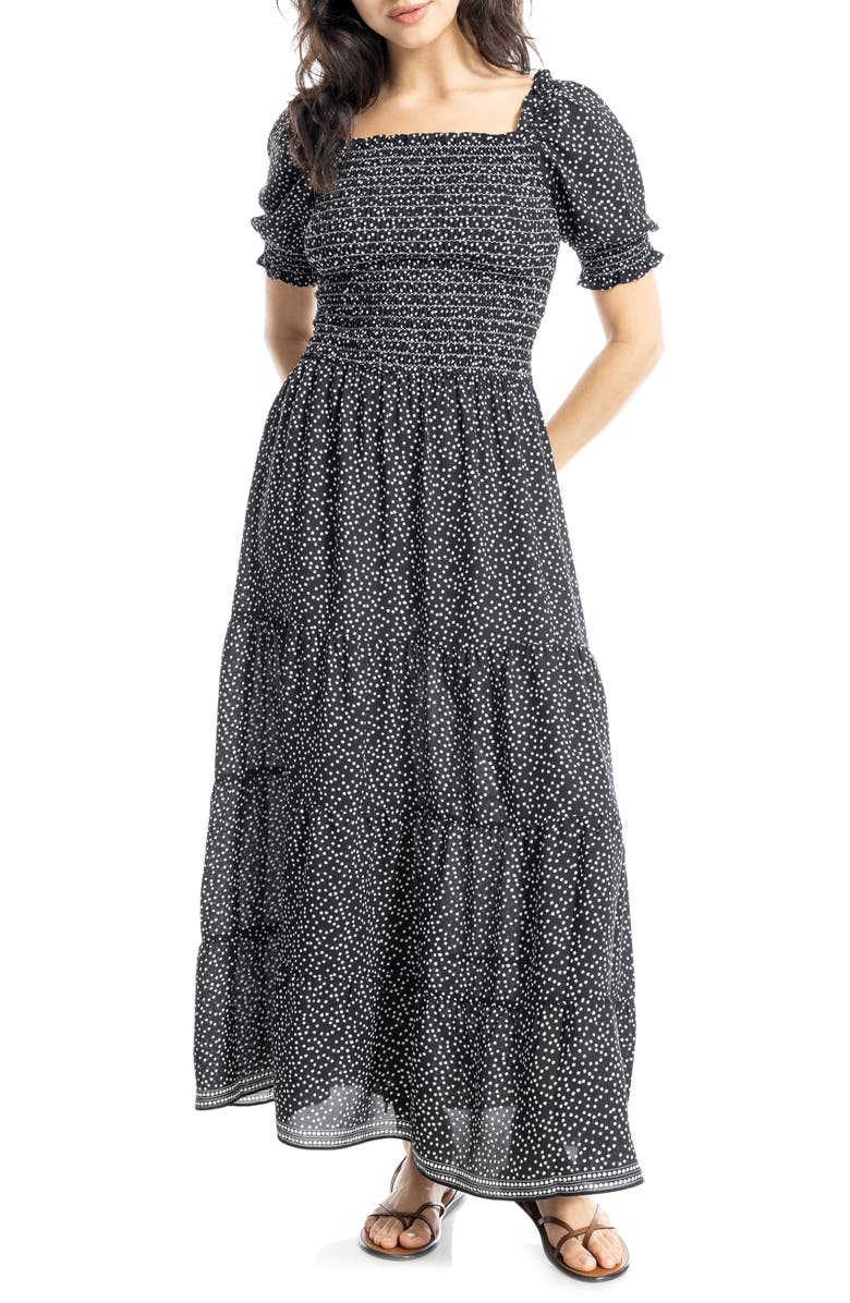 MAX STUDIO Short Sleeve Smocked Tiered Maxi Dress, Main, color, 