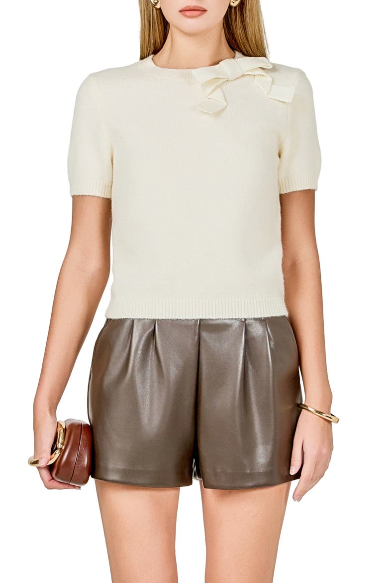 Bow Detail Short Sleeve Sweater, Main, color, CREAM