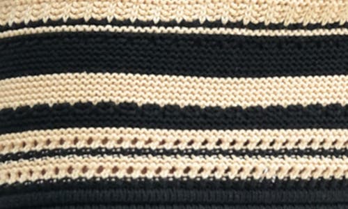 Mila Mae Stripe Mixed Open Stitch Cotton Blend Midi Sweater Dress In Black Taupe