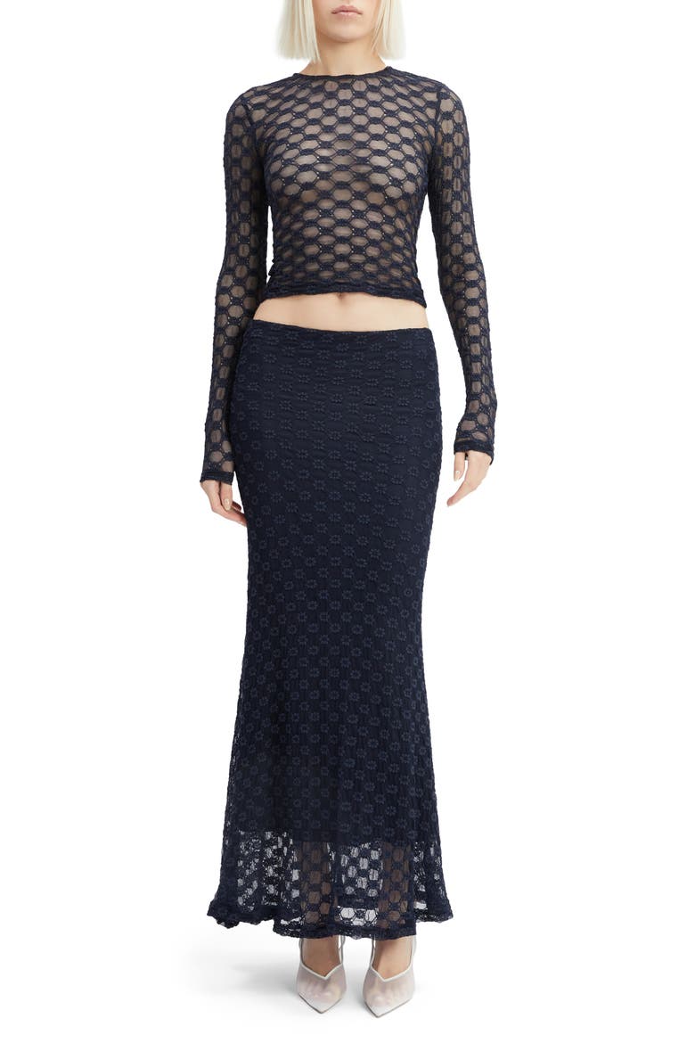 Adoni Embroidered Sheer Mesh Crop Top, Alternate, color, NAVY