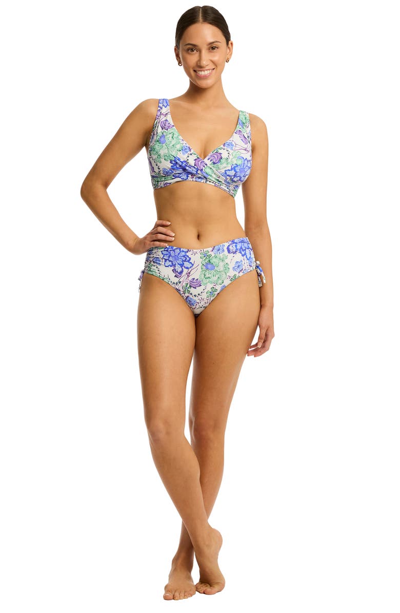 Sea Level Capri Stripe Ruffle Bikini Top, Alternate, color, Evergreen