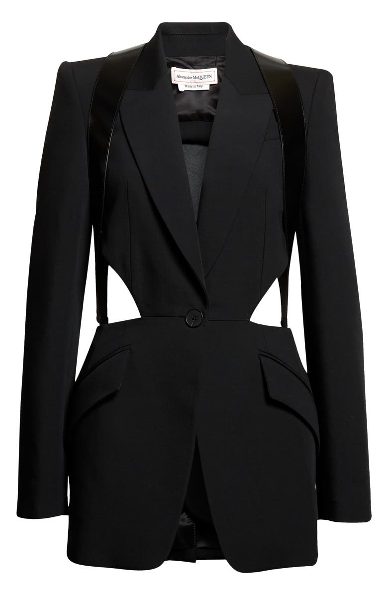 McQueen Leather Harness Wool Blazer, Alternate, color,