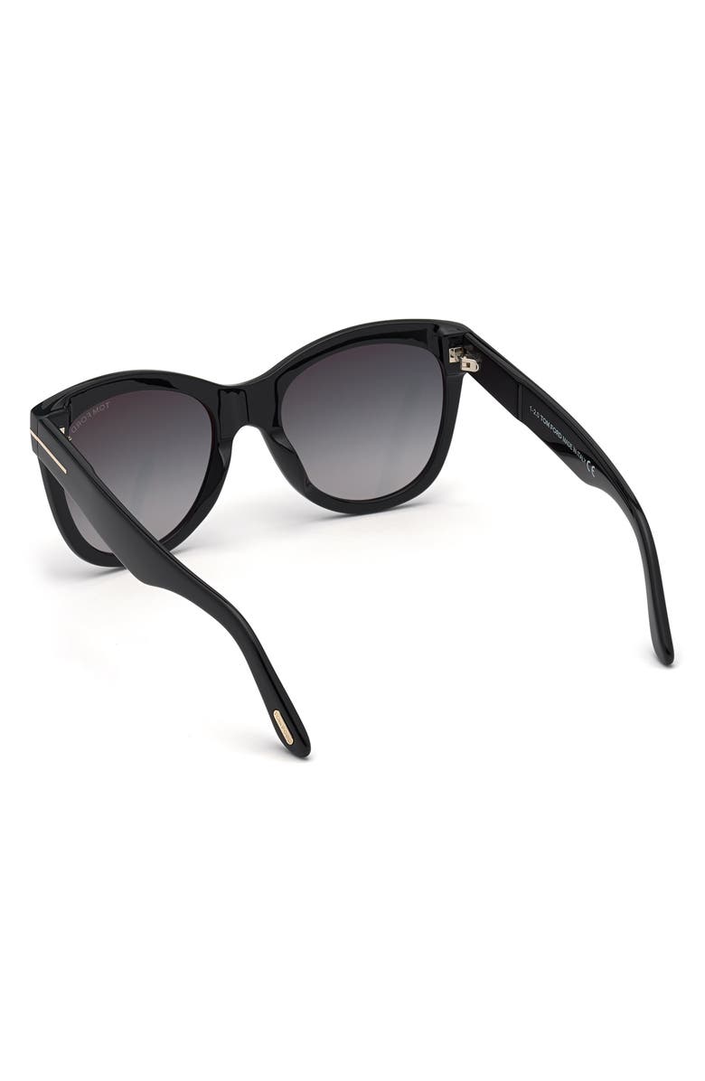 TOM FORD Wallace 54mm Gradient Cat Eye Sunglasses, Alternate, color, Shiny Black / Gradient Smoke
