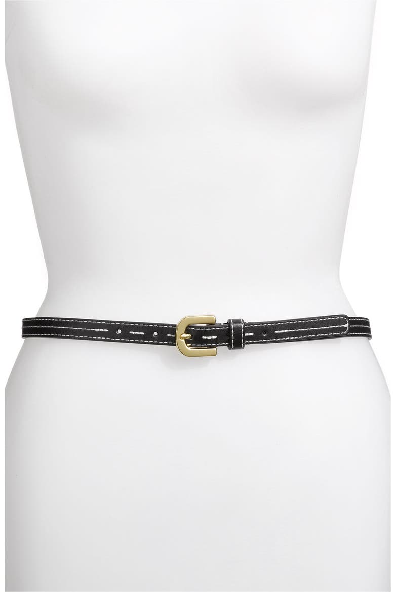 'Natural Stitch' Skinny Belt, Main, color, BLACK