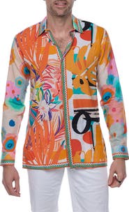 RANEES Resort Extra Trim Fit Linen & Cotton Button-Up Shirt