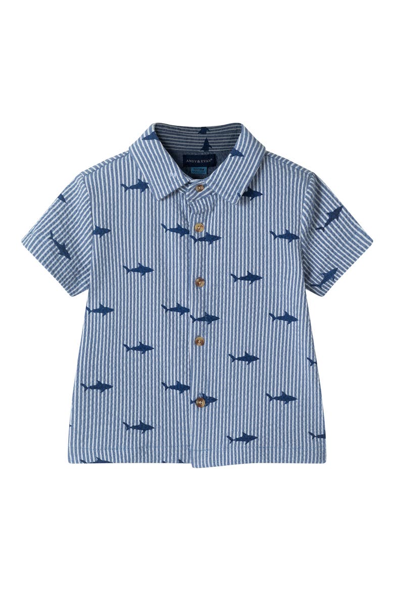 Print Seersucker Button-Up Shirt & Shorts Set, Alternate, color, NAVY STRIPE