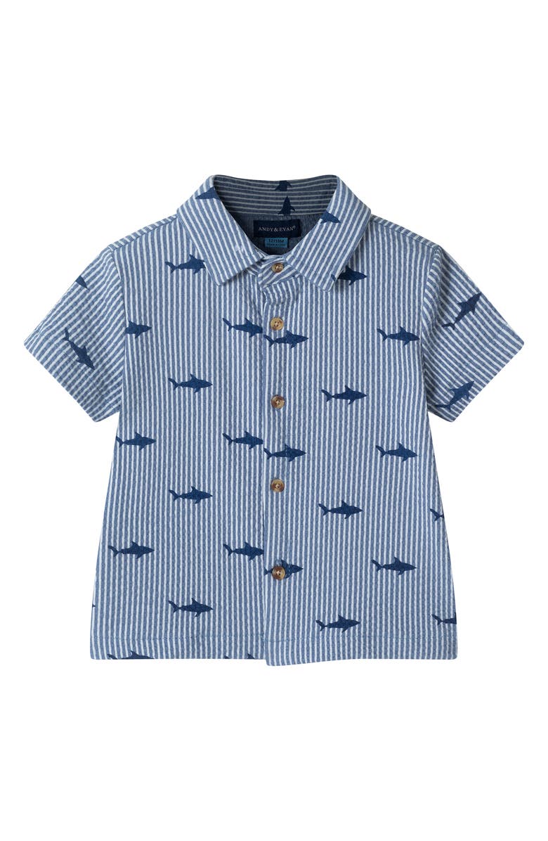 Andy & Evan Print Seersucker Button-Up Shirt & Shorts Set, Alternate, color, Navy Stripe