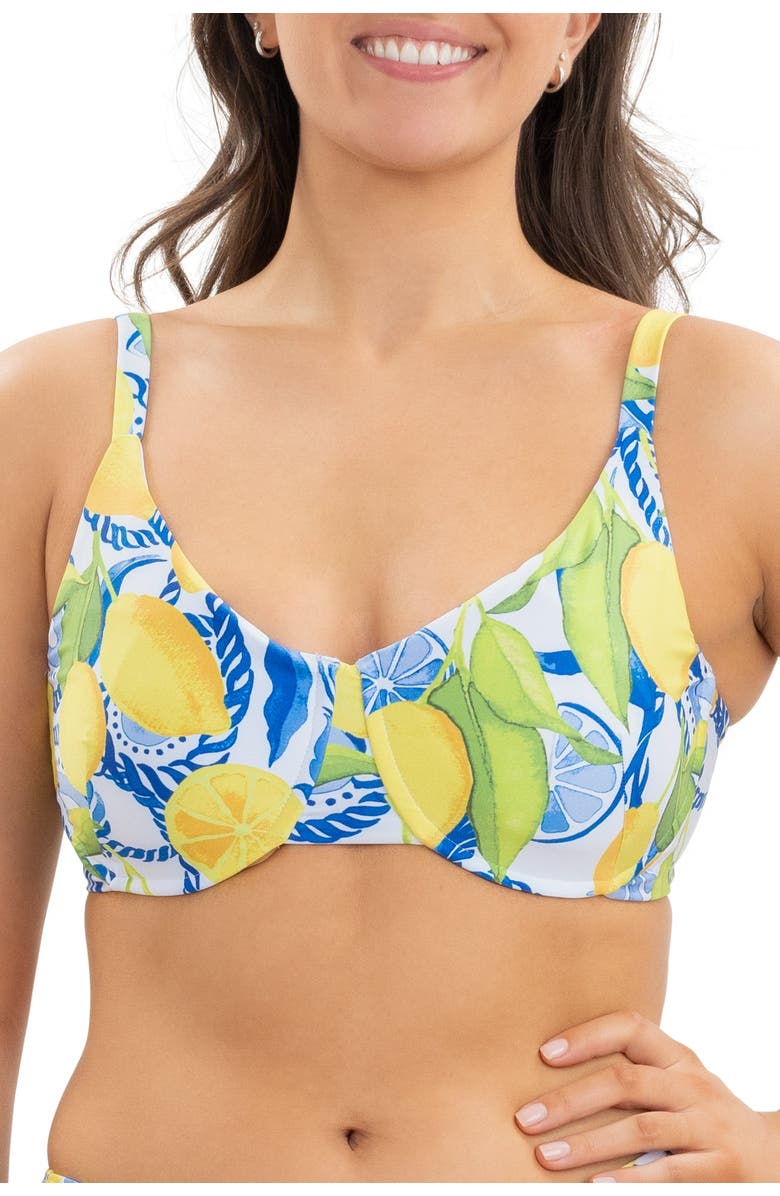 Kenny Flowers The Positano - Lemon Print Underwire Bikini Top, Main, color, White