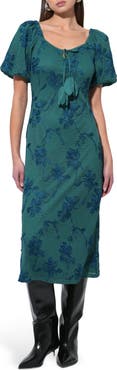 Adelyn Rae Anora Floral Embroidered Puff Sleeve Knit Midi Dress