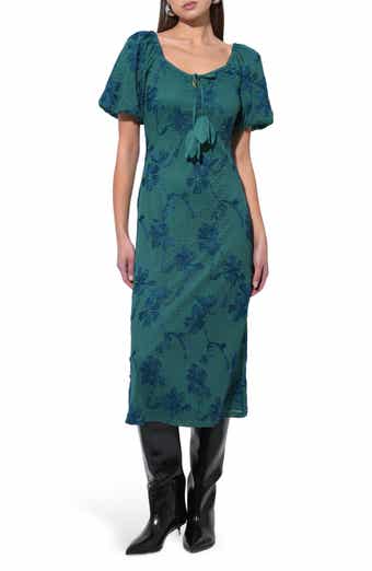 Adelyn Rae Anora Floral Embroidered Puff Sleeve Knit Midi Dress