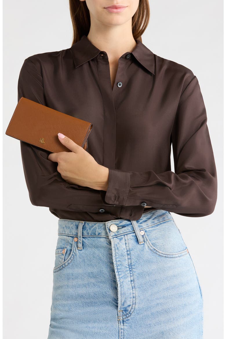 Slim Crosshatch Leather Bifold Wallet, Alternate, color, LAUREN TAN