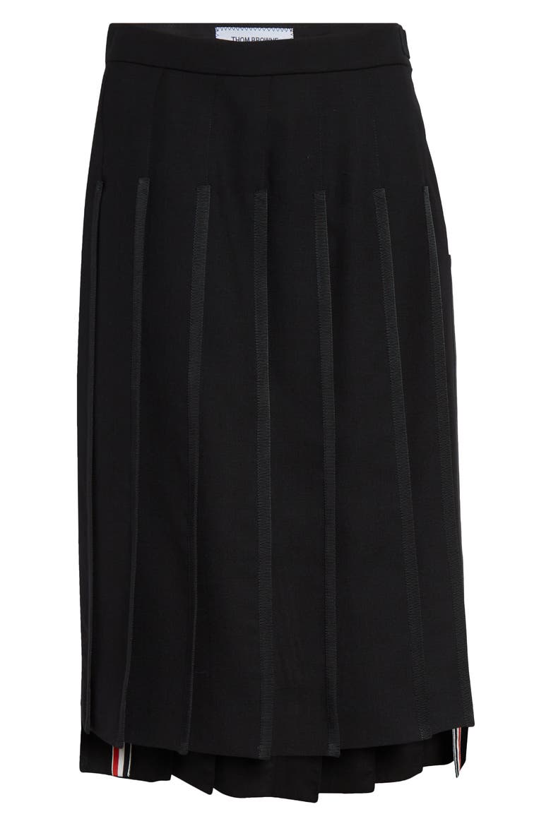 Classic Tipping Pleated Wool Skirt, Alternate, color, BLACK