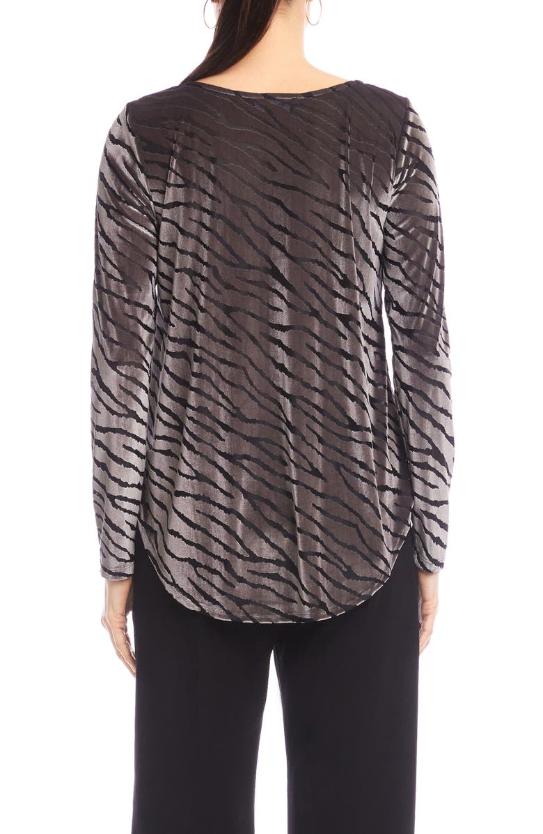 Karen Kane Zebra Stripe Velvet Burnout Shirttail Top, Alternate, color, Zebra