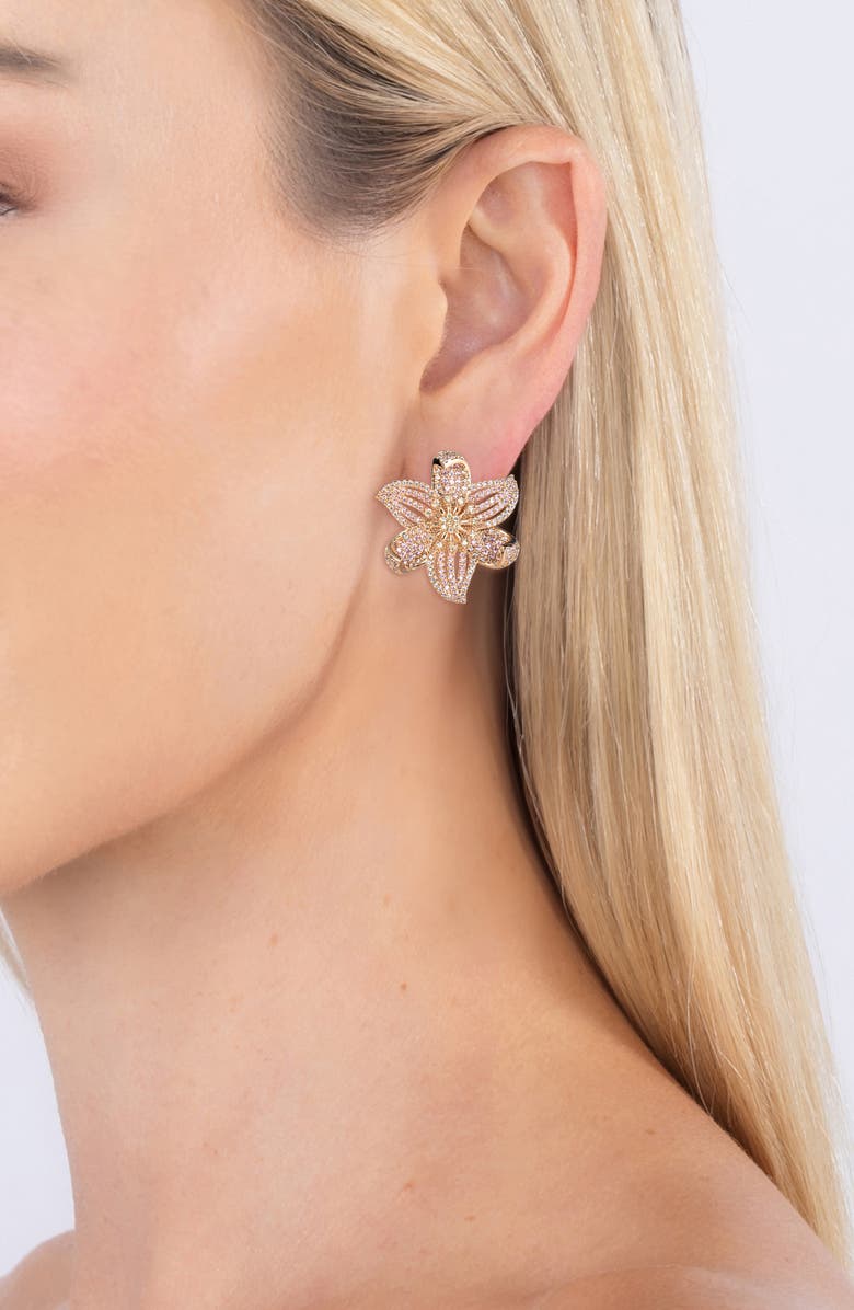 EYE CANDY LOS ANGELES Luo Floral CZ Stud Earrings, Alternate, color,