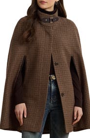 Lauren Ralph Lauren Houndstooth Wool Blend Cape