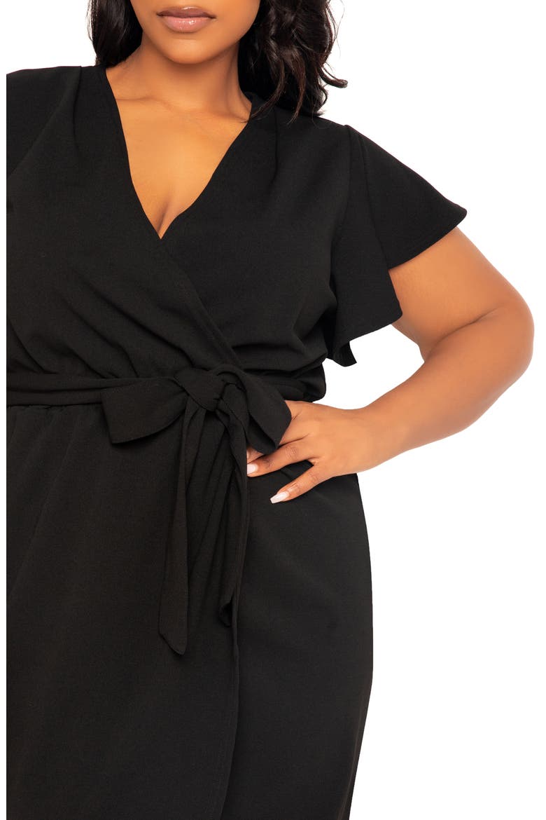 Flutter Sleeve High-Low Faux Wrap Dress, Alternate, color, BLACK