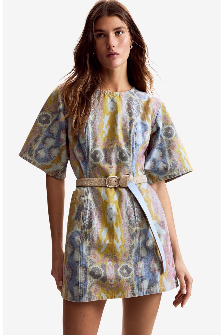 Printed Denim Minidress, Alternate, color, MEDIUM BLUE