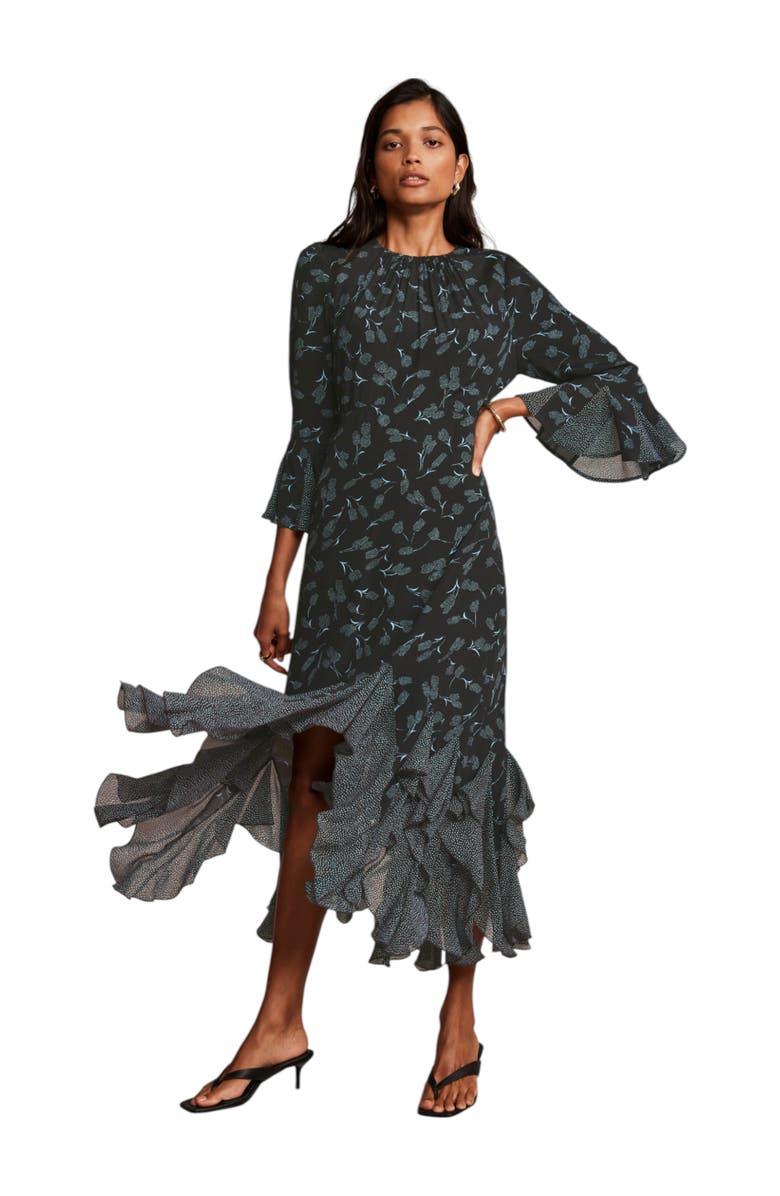 MINT VELVET Print Midi Dress, Alternate, color, Black