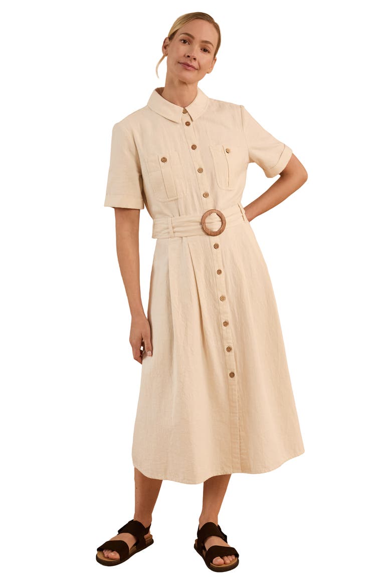 Belted Safari Midi Shirt Dress, Main, color, Undyed Oatmeal