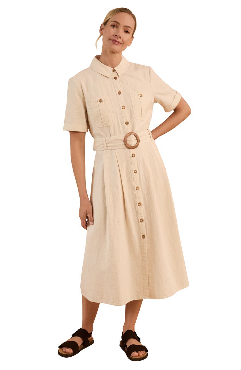 Celtic & Co. Belted Safari Midi Shirt Dress, Main, color, Undyed Oatmeal