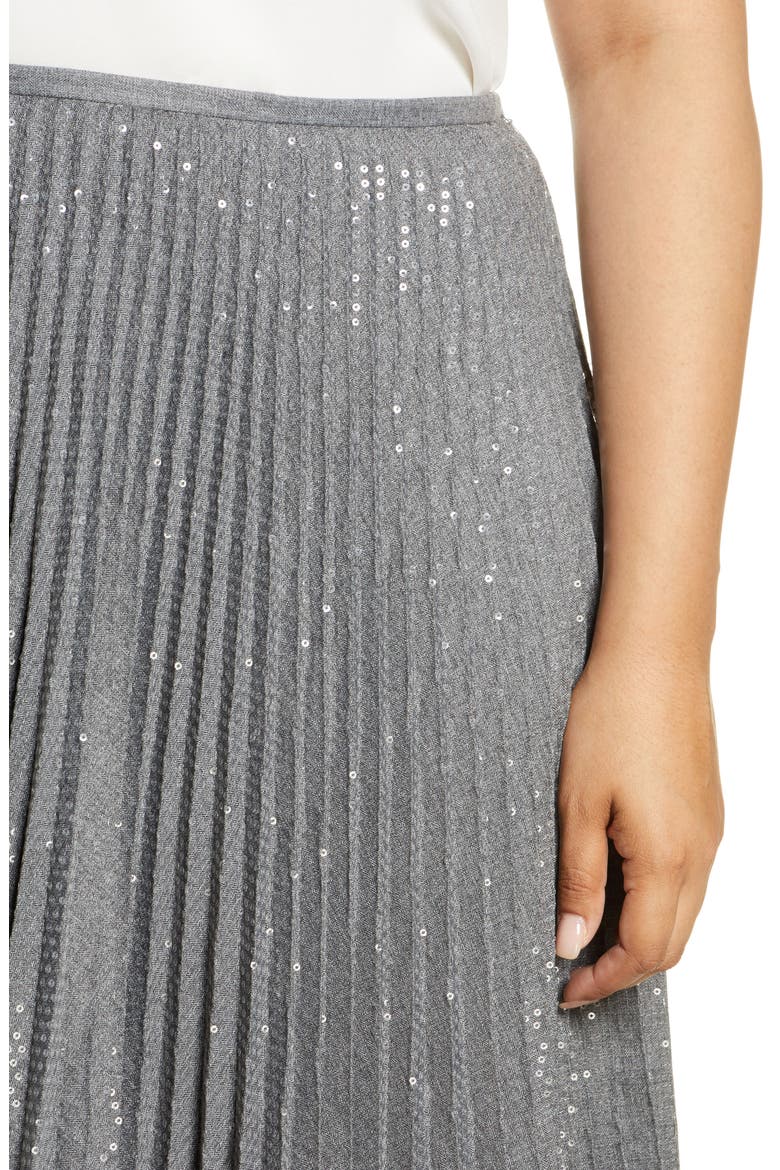 Jahira Sequin Pleated Midi Skirt, Alternate, color, NICKEL MELANGE