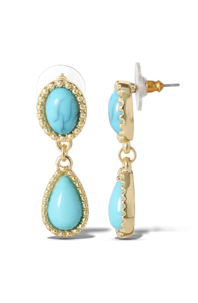 Jessica Simpson Turquoise Oxidized Dangle Earrings, Alternate, color, Gold, Turquoise