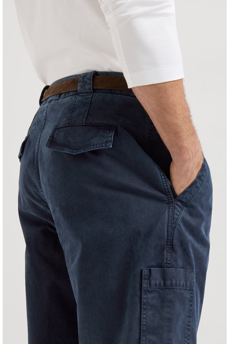 Peached cotton gabardine trousers with zipped pocket, Alternate, color, Navy Blue